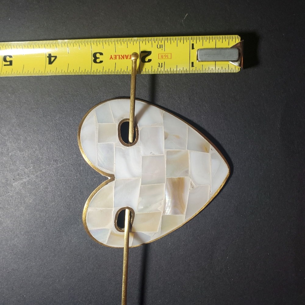 Mother-of-Pearl Shell Handmade Chitra Heart Hair Slide Brass Stick Accessory NWT - Picture 11 of 12